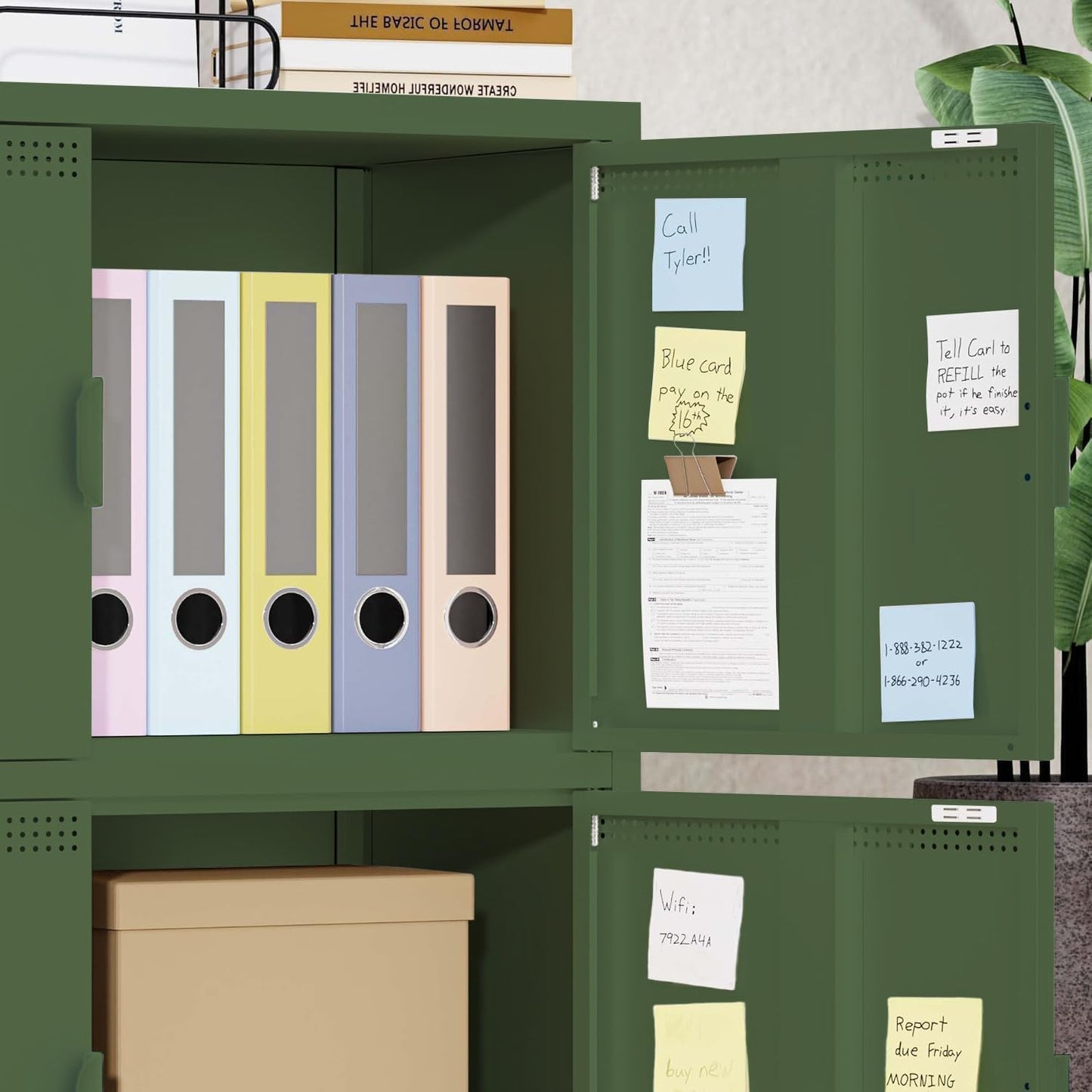 Metal Locker Storage Cabinet with 4 Doors and 3 Shelves, 39.96" Steel Storage Cabinet for Office, Home, Garage, Gym, or School