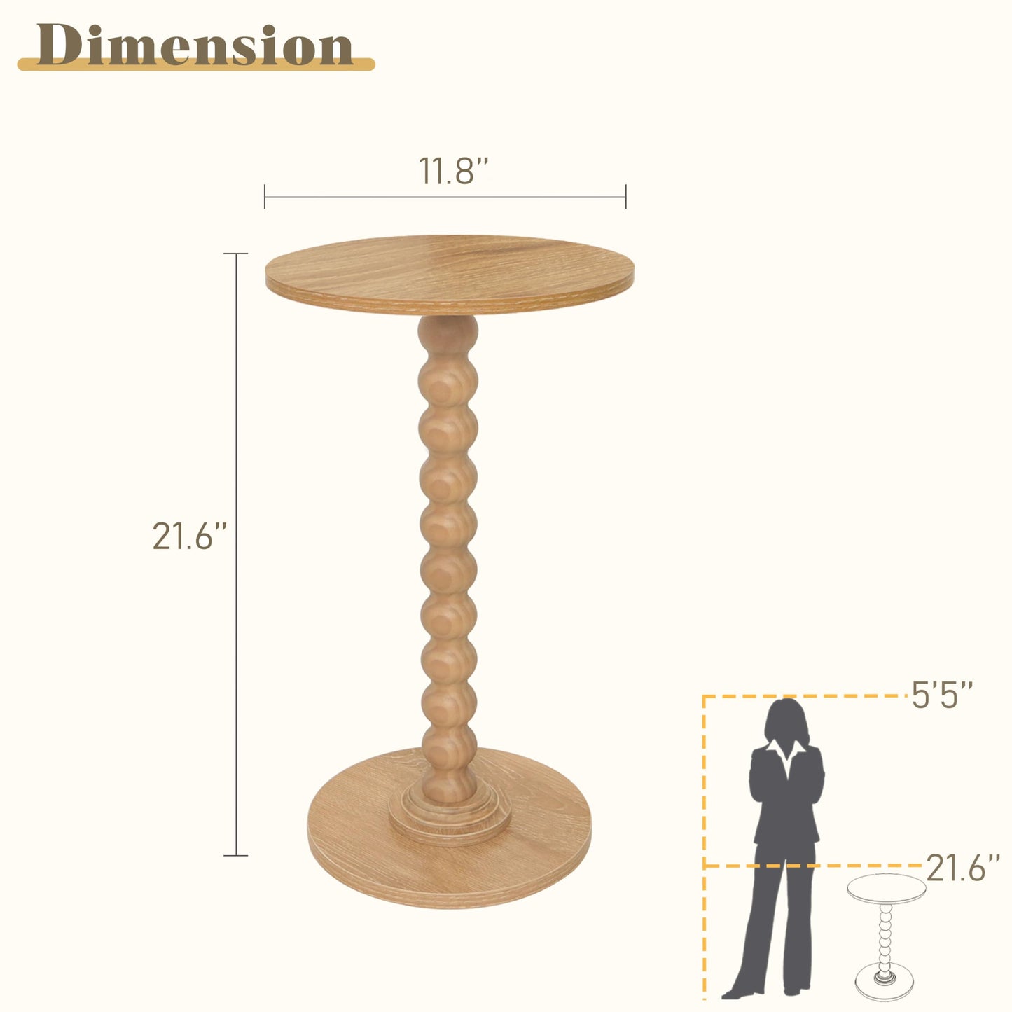 Small Round Side Table, Modern Martini Drink Table with Solid Wood Legs for Living Room, Bedroom, Office, Rustic Walnut