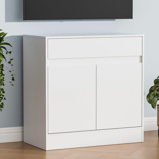 Buffet Cabinet with 2 Doors, Drawer, and Adjustable Shelf, Modern Kitchen Sideboard Coffee Bar for Living Room or Kitchen, White