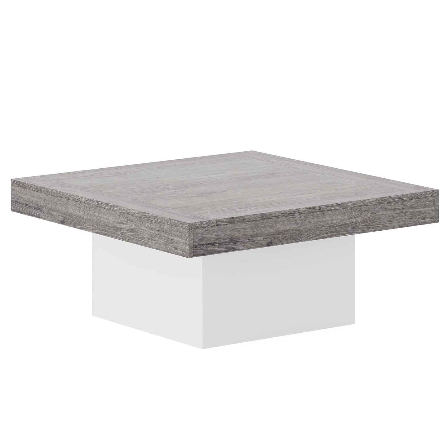 Tribesigns Square LED Coffee Table – Grey & White Engineered Wood Low Center Table for Living Room