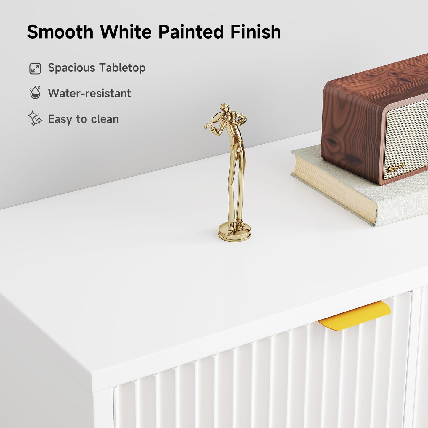 Fluted Buffet Cabinet with 2 Doors, 3 Drawers and Adjustable Shelf, 47" Modern Sideboard Coffee Bar Table for Kitchen and Living Room, White