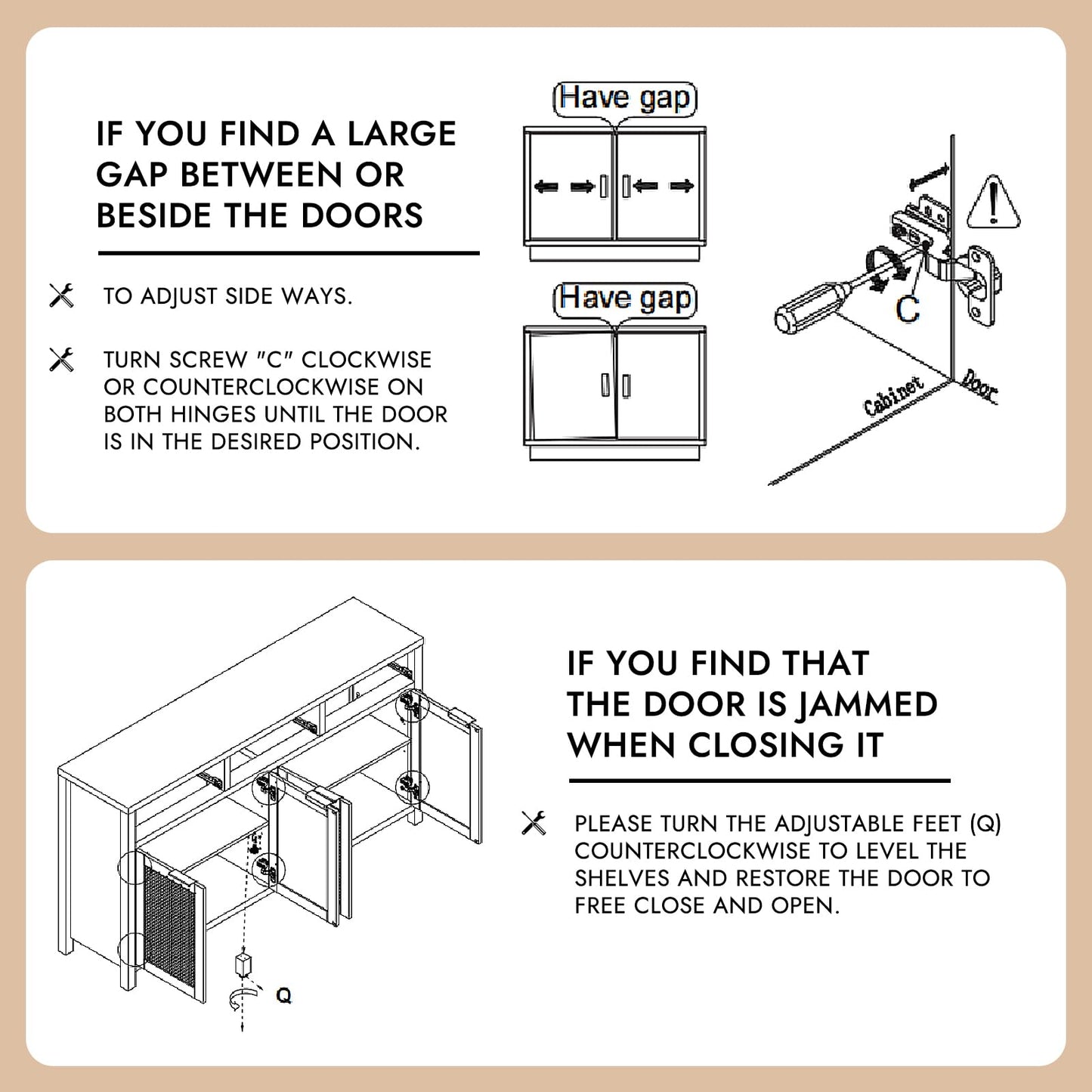 Boho Rattan Sideboard Buffet Cabinet with 4 Doors and 3 Drawers, Farmhouse Storage Credenza with Adjustable Shelves for Living Room, Hallway, or Kitchen