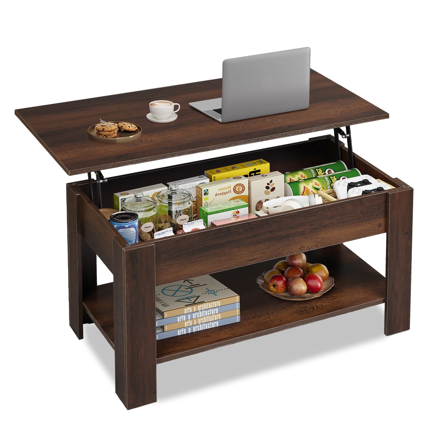 39" Lift Top Coffee Table with Hidden Compartment and Storage Shelf for Living Room or Office, Espresso