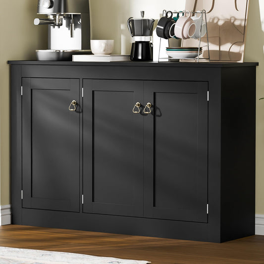 44.5" Black Buffet Cabinet with Storage, Wood Console Table Coffee Bar Sideboard for Kitchen, Dining, Living Room, or Entryway