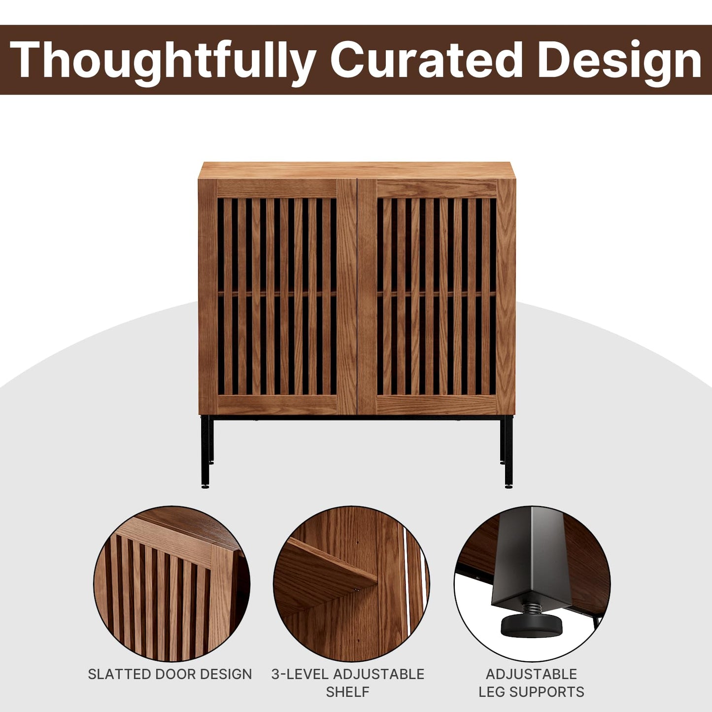 **Set of 2 Accent Storage Cabinets with Doors and Adjustable Shelves, Freestanding Buffet Cabinets, Modern Sideboard Buffet Cabinets for Living Room, Dining Room, Kitchen, and Hallway, Brown**