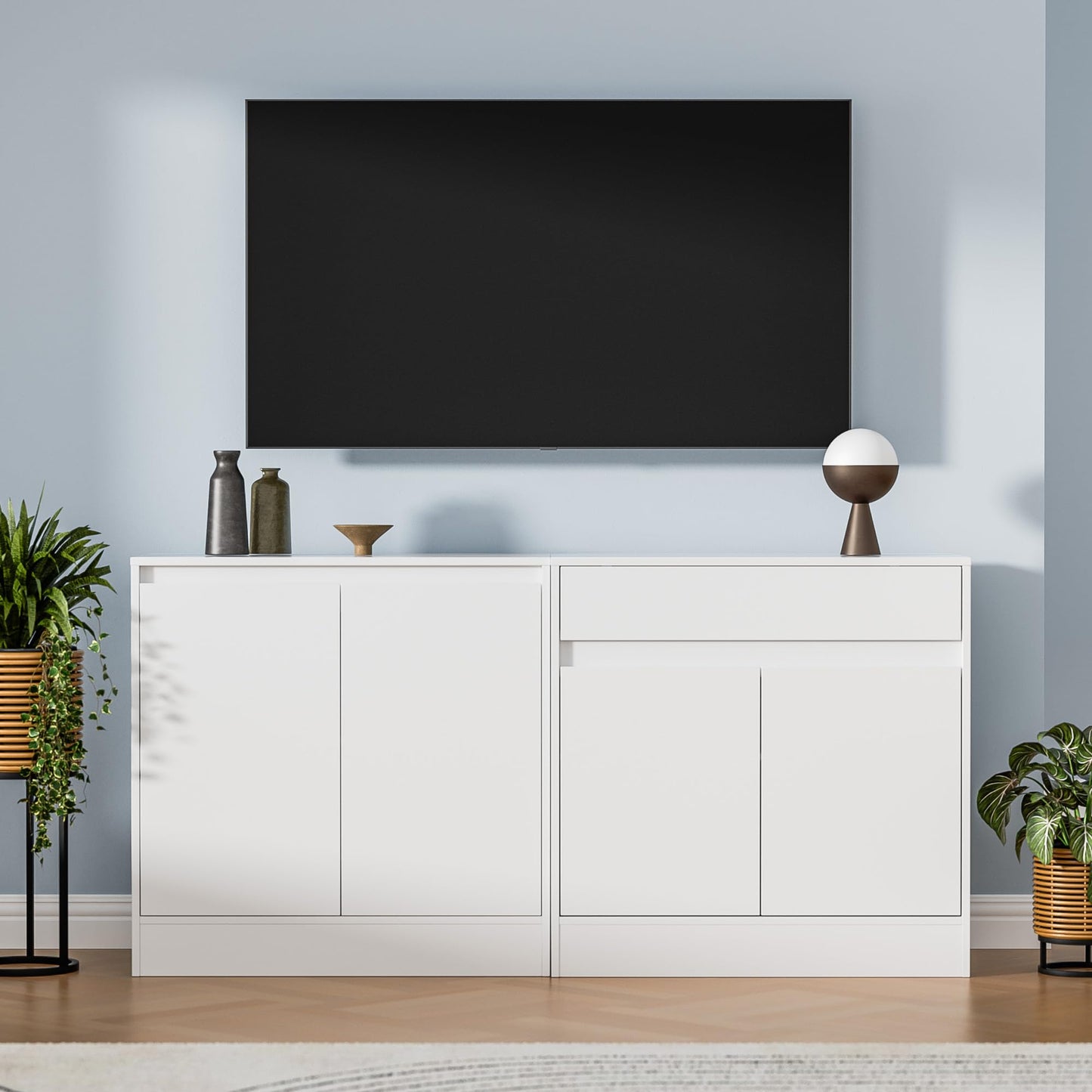 Buffet Cabinet with 2 Doors, Drawer, and Adjustable Shelf, Modern Kitchen Sideboard Coffee Bar for Living Room or Kitchen, White