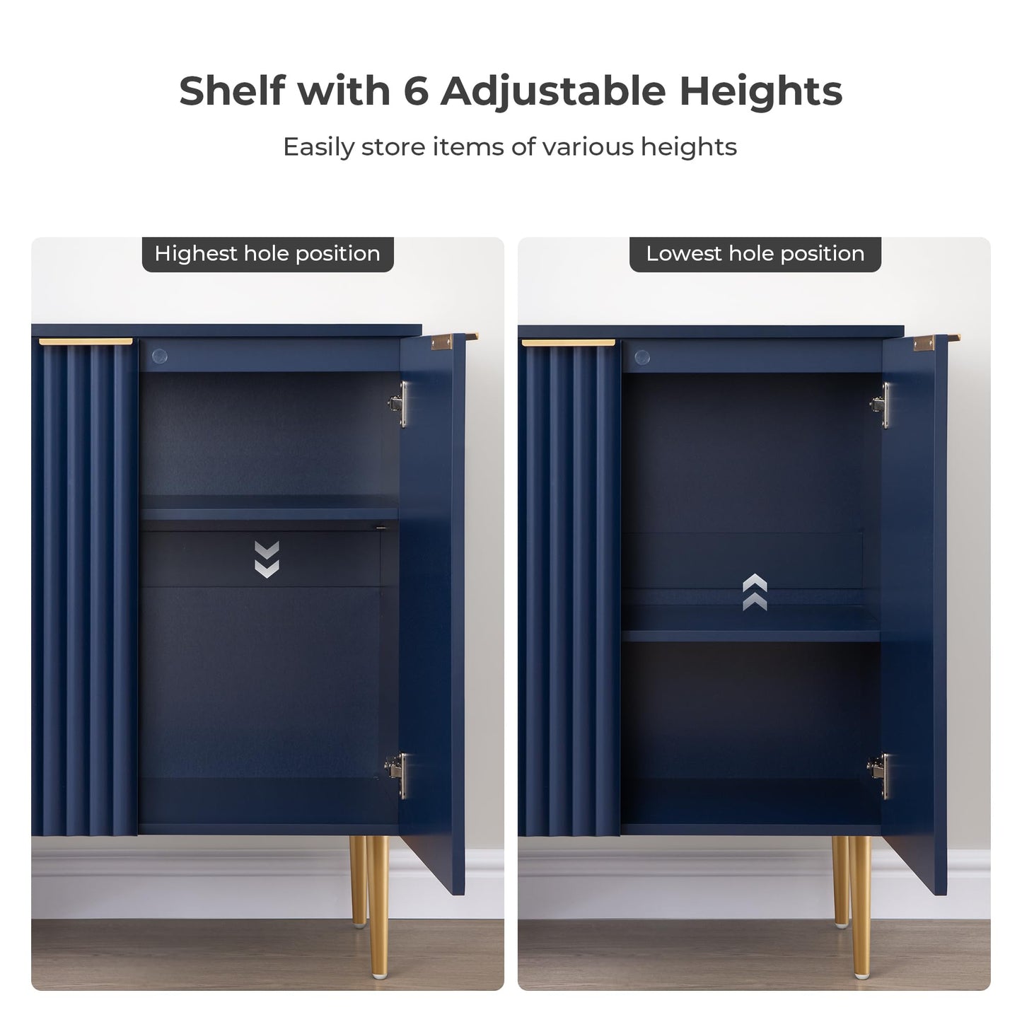 57" Modern Sideboard Buffet Cabinet with 4 Doors and Adjustable Shelf, Space-Saving Storage Console for Entryway, Kitchen, or Living Room, Navy Blue