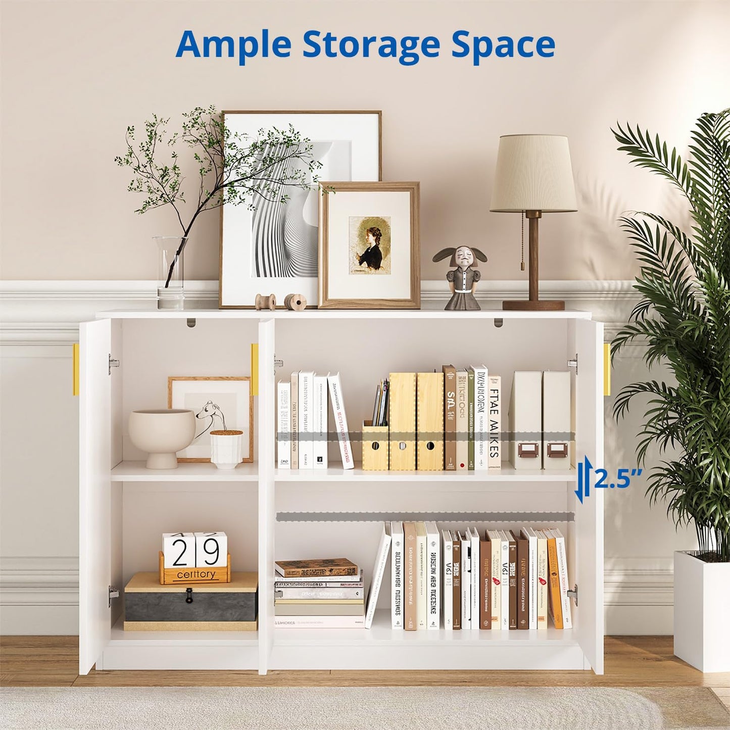 Buffet Cabinet with Doors and Shelves, 35.4" Tall Wood Sideboard Console Table for Kitchen, Living Room, Entryway, or Hallway, White