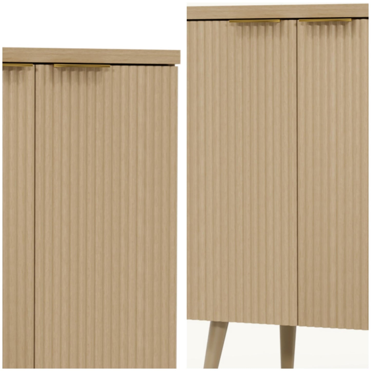 Fluted Buffet Cabinet with Doors and Shelves, Modern Wood Sideboard Coffee Bar Storage for Kitchen, Dining, and Living Room, Natural Oak