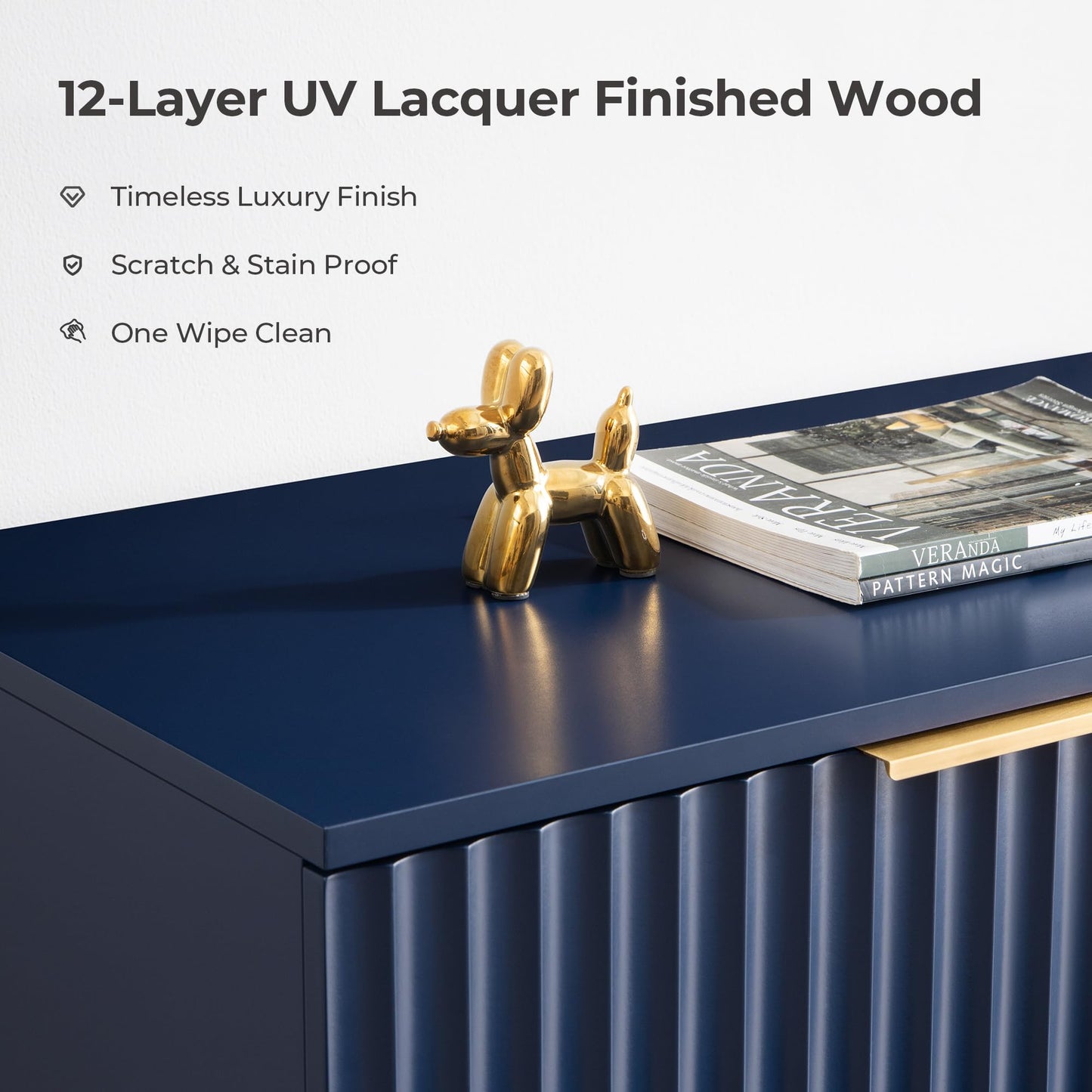 57" Modern Sideboard Buffet Cabinet with 4 Doors and Adjustable Shelf, Space-Saving Storage Console for Entryway, Kitchen, or Living Room, Navy Blue