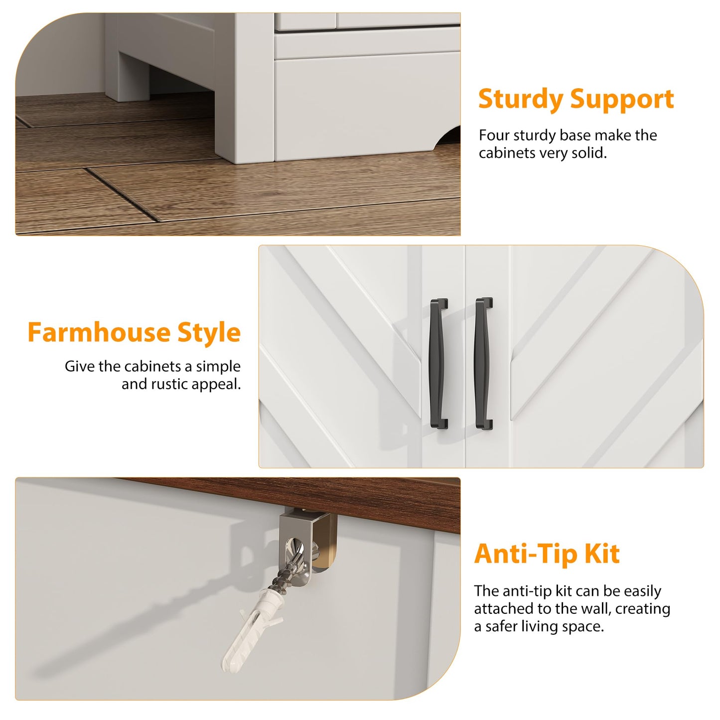 **47" Farmhouse Buffet Sideboard with Storage, 4-Door Kitchen Cabinet with Shelves, Wood Coffee Bar Cabinet for Kitchen, Dining Room, or Entryway**