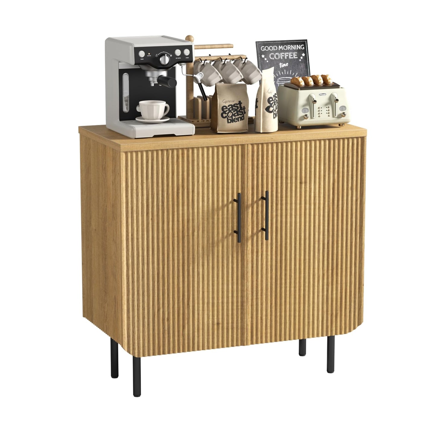 Buffet Cabinet with 2 Doors and Adjustable Shelf, Fluted Modern Sideboard Accent Cabinet for Living Room, Natural