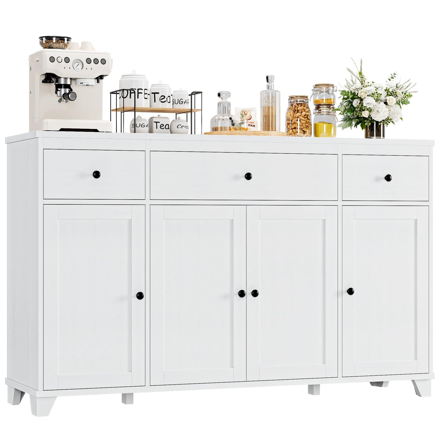 **HIFIT 55" Large Kitchen Buffet Cabinet with Storage, Modern Sideboard with Drawers, Doors, and Shelves, Wood Coffee Bar Cabinet for Kitchen, Dining, or Living Room, White**