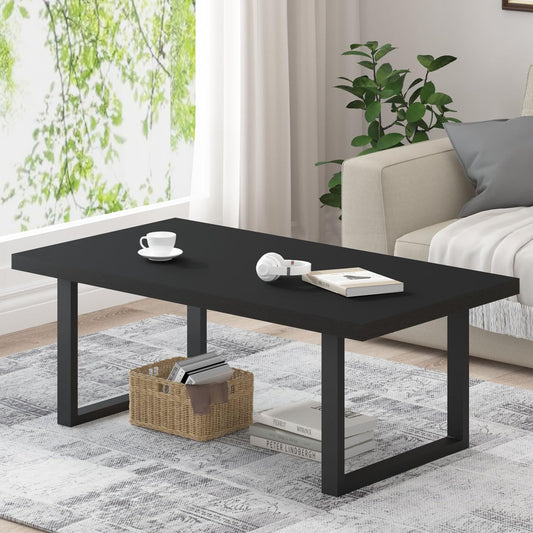 IBF 47" Modern Black Coffee Table – Minimalist Industrial Rectangle Center Table, Farmhouse Wood and Metal Living Room Coffee Table for Home, Bedroom, or Office, Black Oak