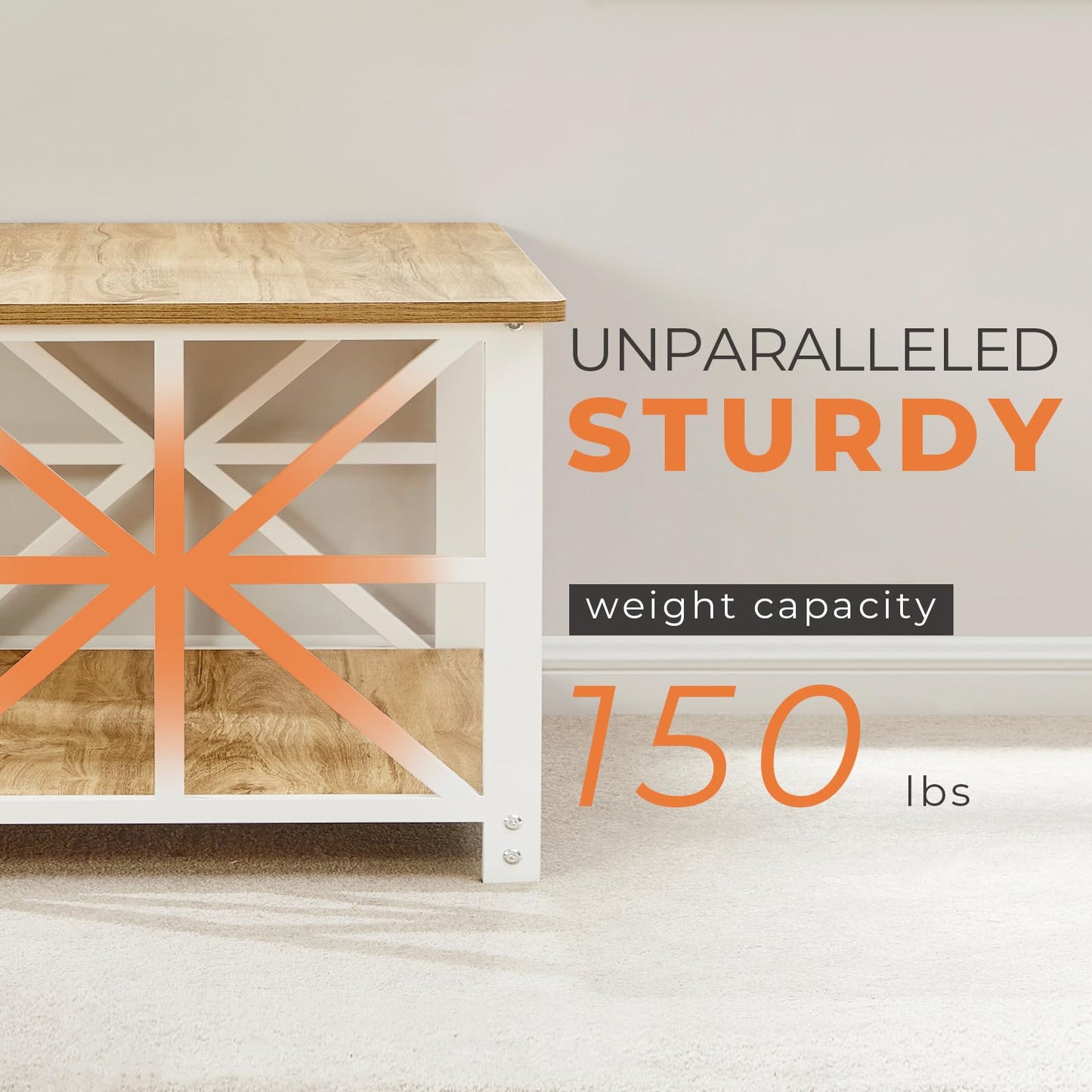 GreenForest 39" Coffee Table with Round Corners, Farmhouse Center Table with 2-Tier Storage Shelf, X-Frame Design for Living Room, Oak