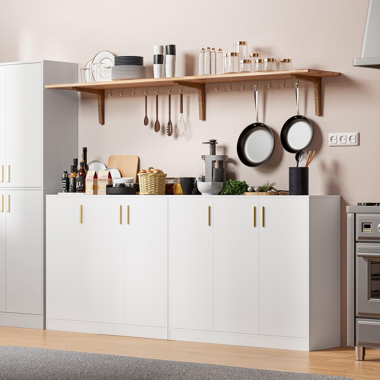 Buffet Cabinet with Doors and Shelves, 35.4" Tall Wood Sideboard Console Table for Kitchen, Living Room, Entryway, or Hallway, White