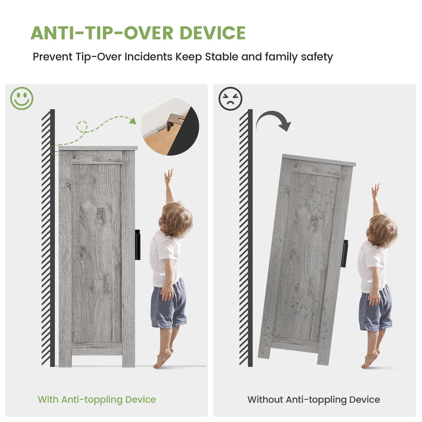 Storage Cabinet with 2 Doors and 4 Adjustable Shelves, Buffet Floor Cabinet for Living Room, Entryway, or Kitchen, Rustic Gray