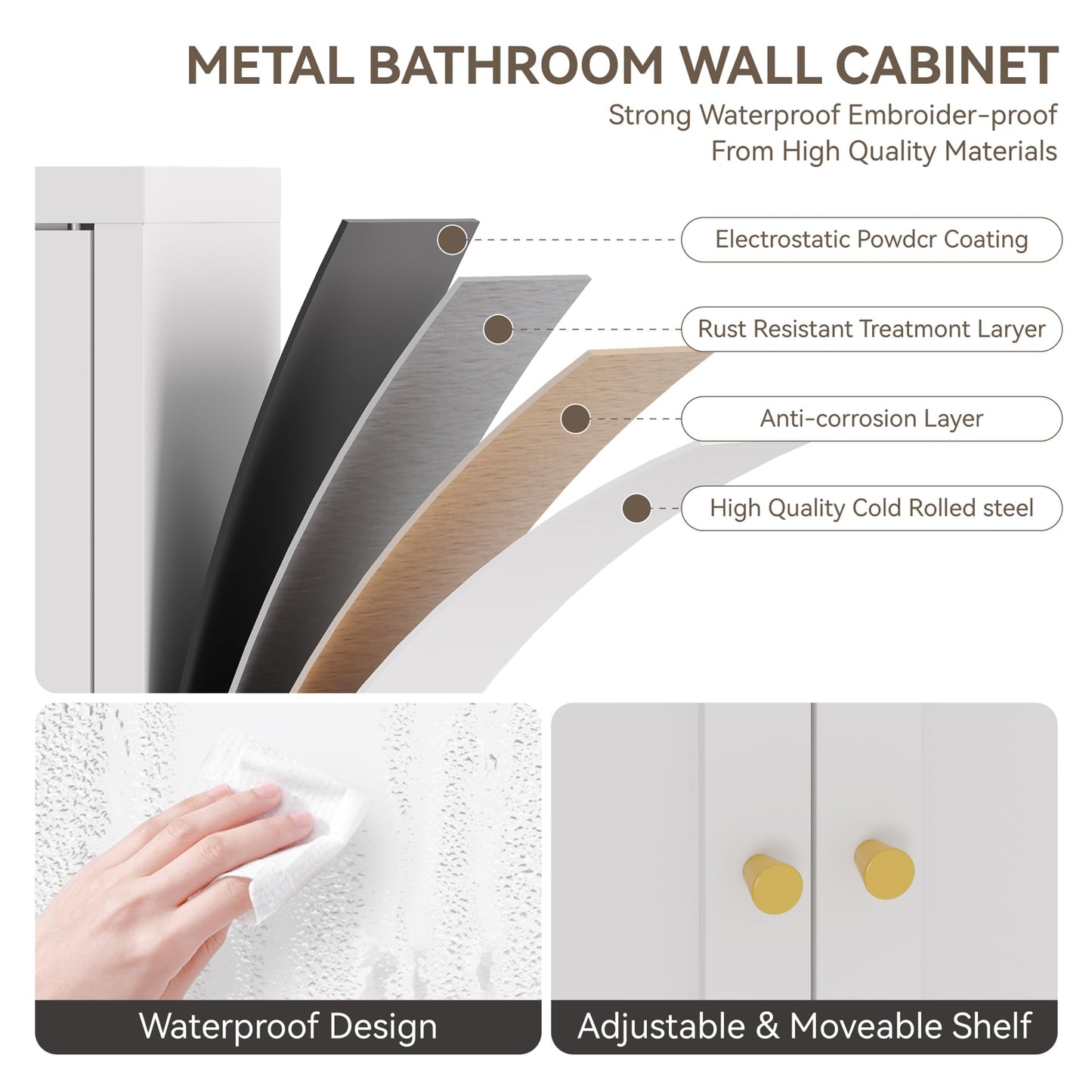 Metal Bathroom Storage Cabinet with 2 Doors and 2 Adjustable Shelves, Freestanding Sideboard for Small Spaces, Living Room or Dining Room, Orange