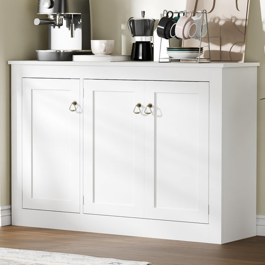 44.5" White Buffet Cabinet with Storage, Wood Console Table Coffee Bar Sideboard for Kitchen, Dining, Living Room, or Entryway