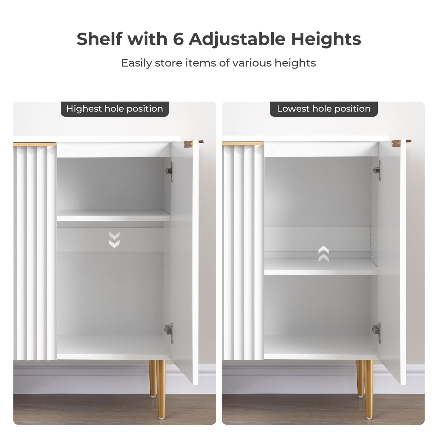 57" Modern Sideboard Buffet Cabinet with 4 Doors and Adjustable Shelf, Space-Saving Storage Console for Entryway, Kitchen, or Living Room, White