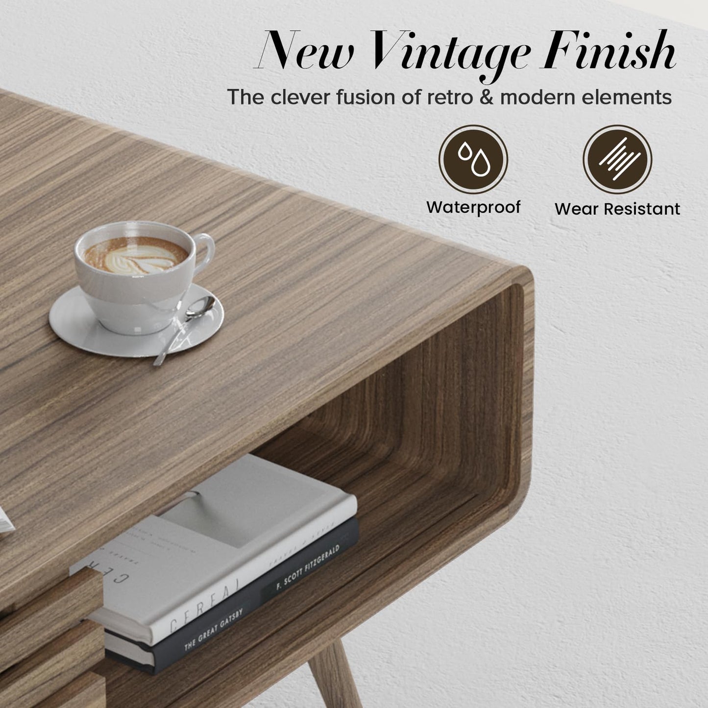 Farmhouse Wood Coffee Table with Storage for Living Room, Easy Assembly, Light Brown