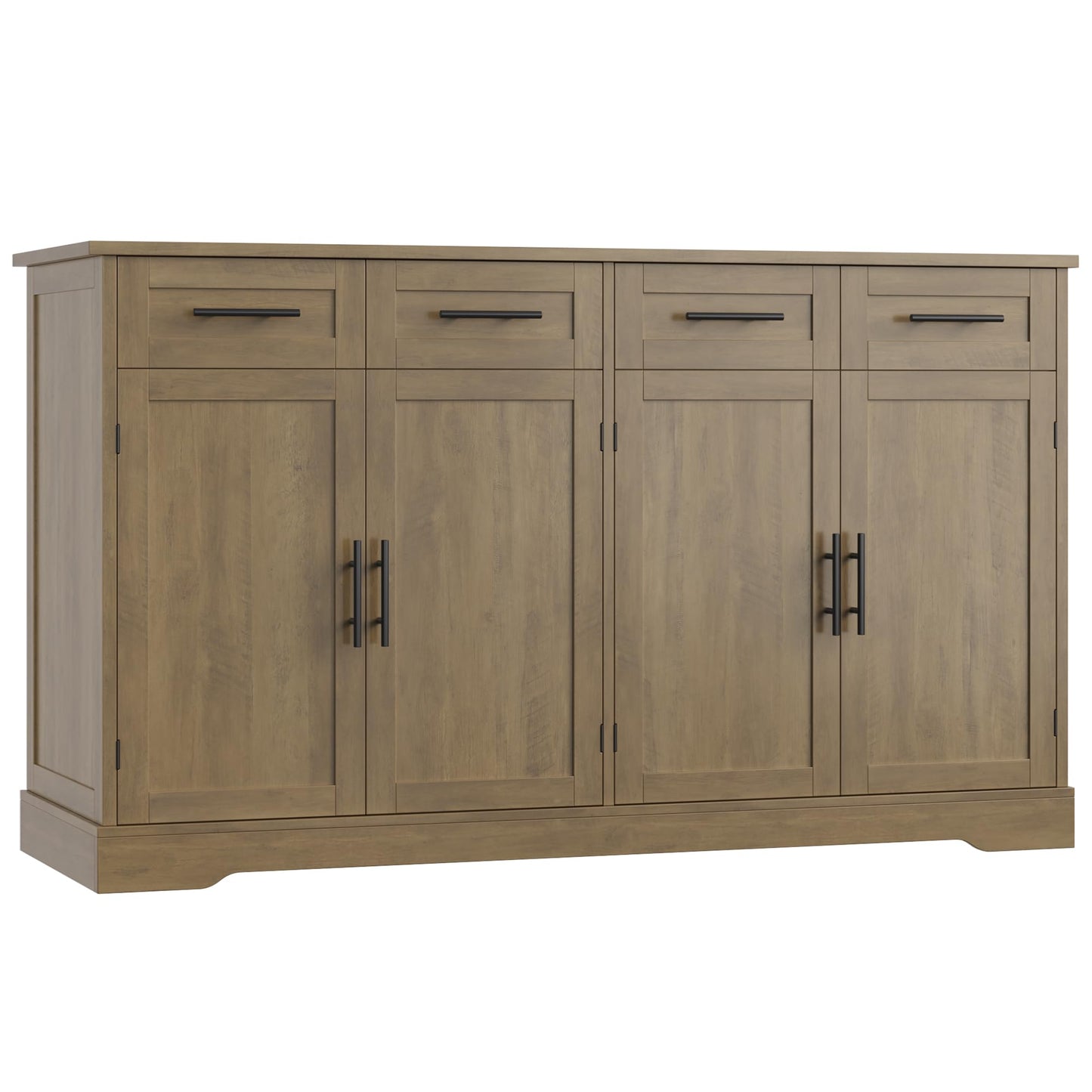 60" Large Buffet Sideboard with 4 Drawers and Storage, 36" Tall Modern Kitchen Cabinet with Black Handles, Rustic Brown