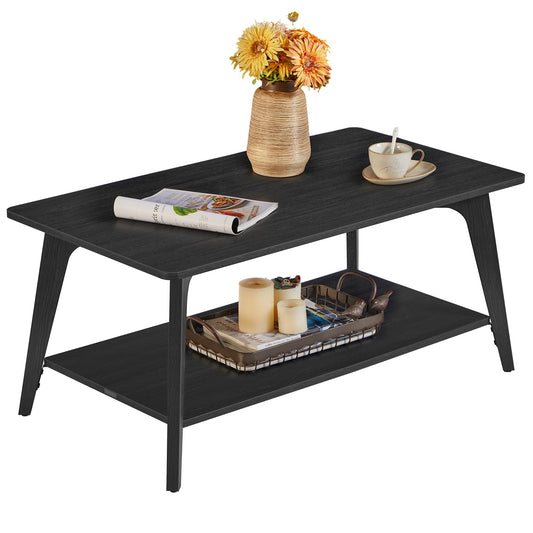 VASAGLE MAEZO Collection 2-Tier Coffee Table with Storage, Tapered Legs & Curved Transitions – 21.7" x 39.4" x 17.7" Modern Center Table for Living Room, Easy Assembly, Charcoal Gray (ULCT249B01)