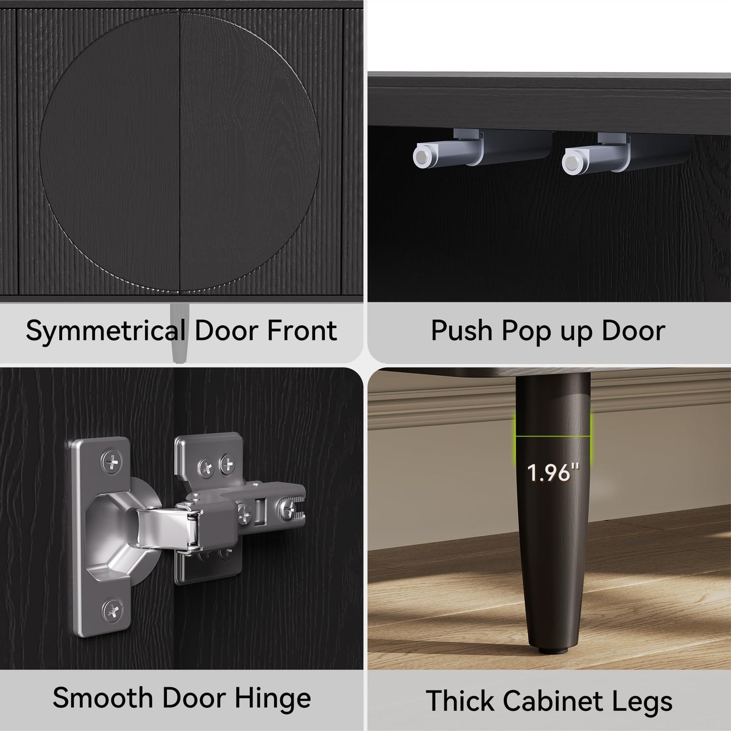 **LITTLE TREE 59" Buffet Cabinet Sideboard with Storage, Modern Sideboard Buffet Table with Doors for Living Room and Dining Room, Black**