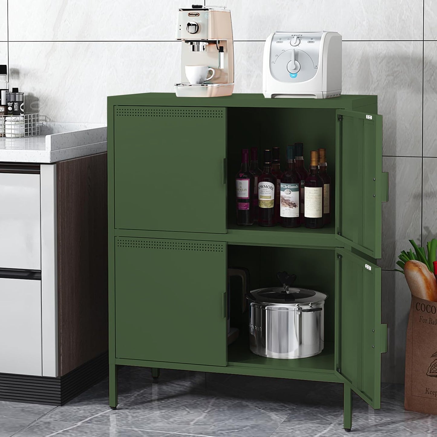 Metal Locker Storage Cabinet with 4 Doors and 3 Shelves, 39.96" Steel Storage Cabinet for Office, Home, Garage, Gym, or School