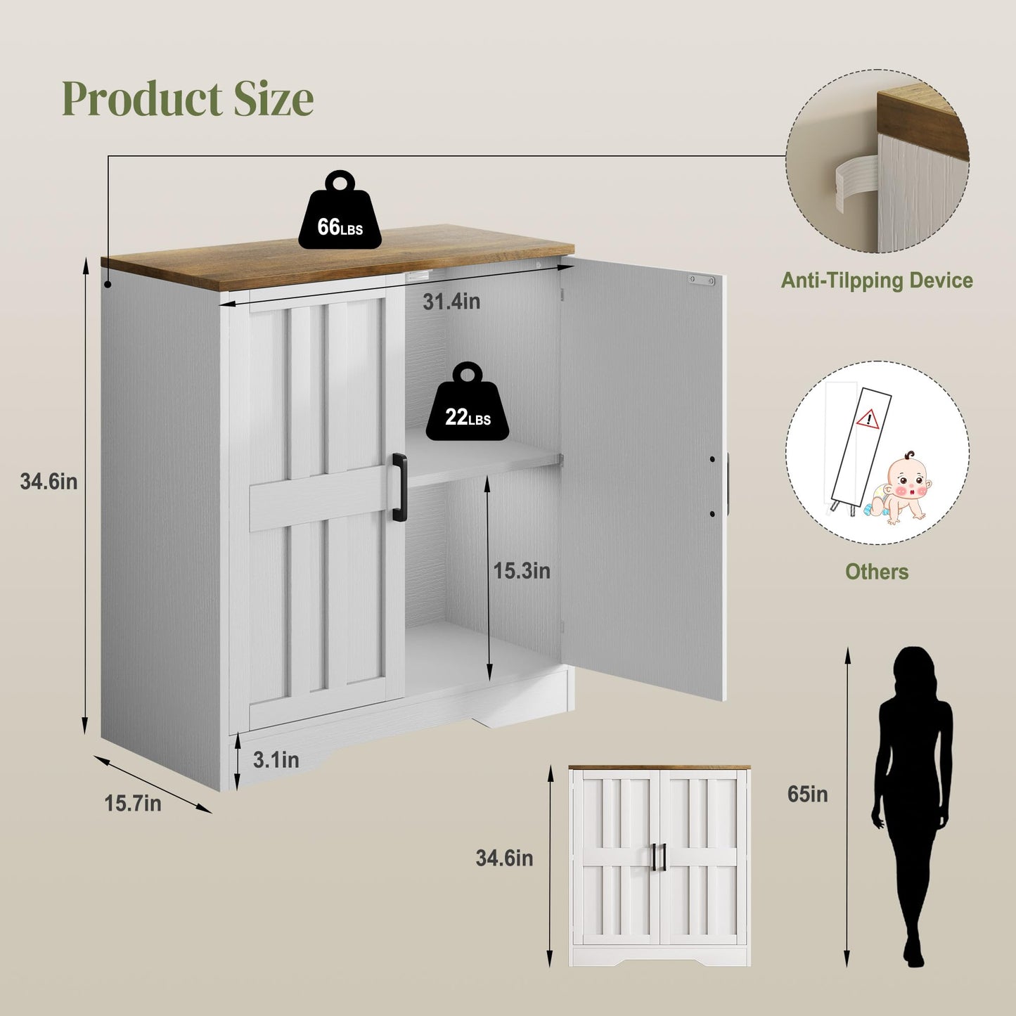 Sideboard Buffet Cabinet, Modern Farmhouse Kitchen Storage Cabinet, Small Modular Accent Cabinet Coffee Station Bar Media Console Table Credenza for Kitchen Dining Room, Living Room Entryway Hallway