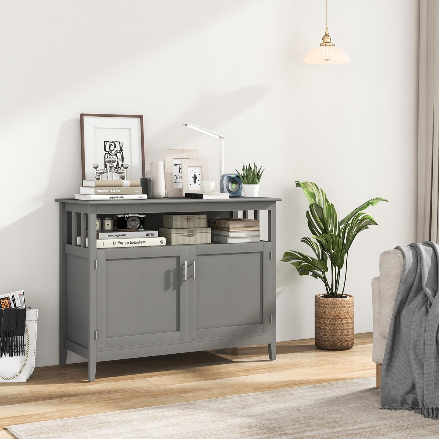 Freestanding Buffet Cabinet with Adjustable Shelf, Kitchen Storage Sideboard Console Table, 45" x 20" x 36", Grey