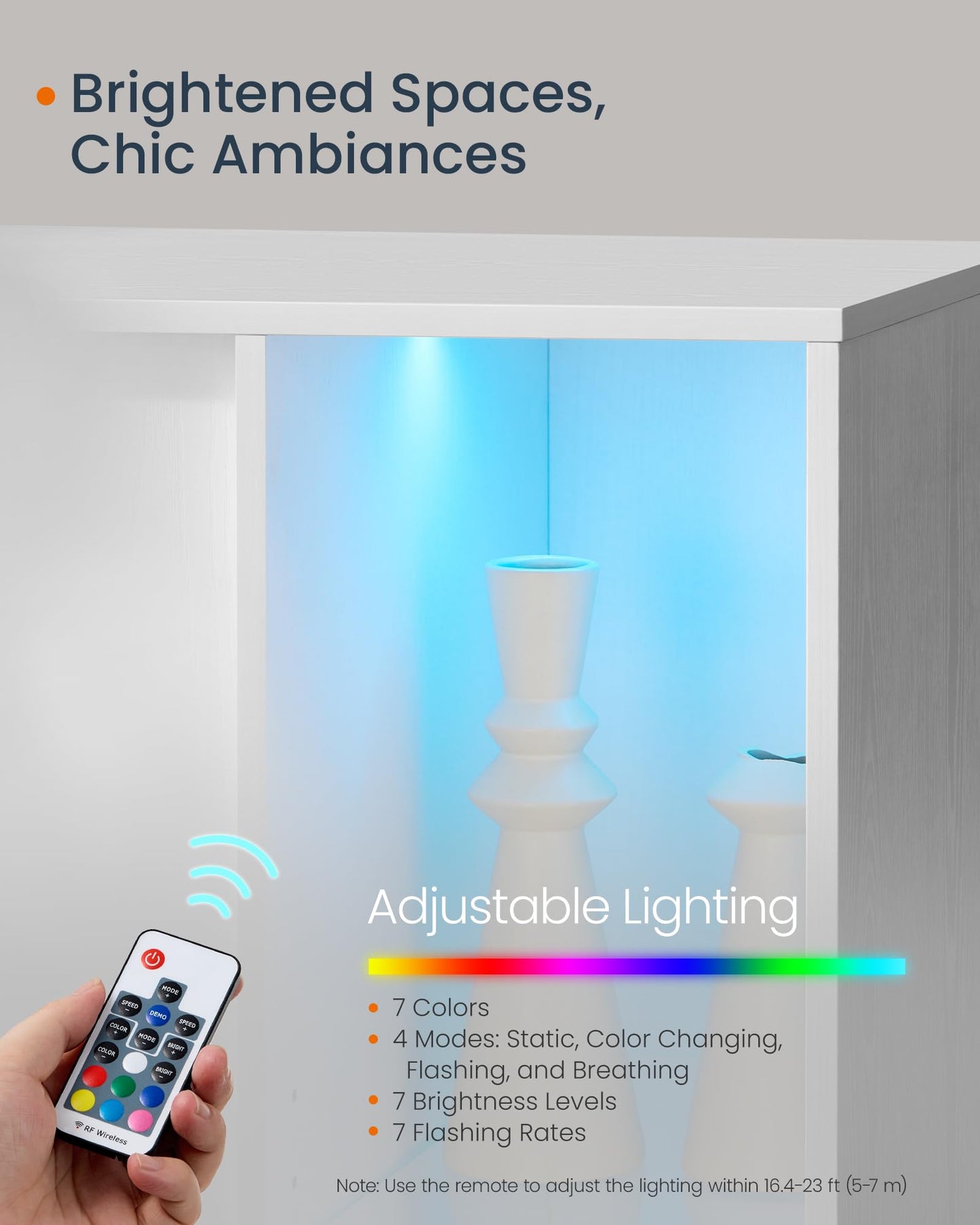 Storage Cabinet with Lighting and Glass Shelf, Superfast Toolless Assembly Accent Buffet Sideboard for Living Room, Snow White