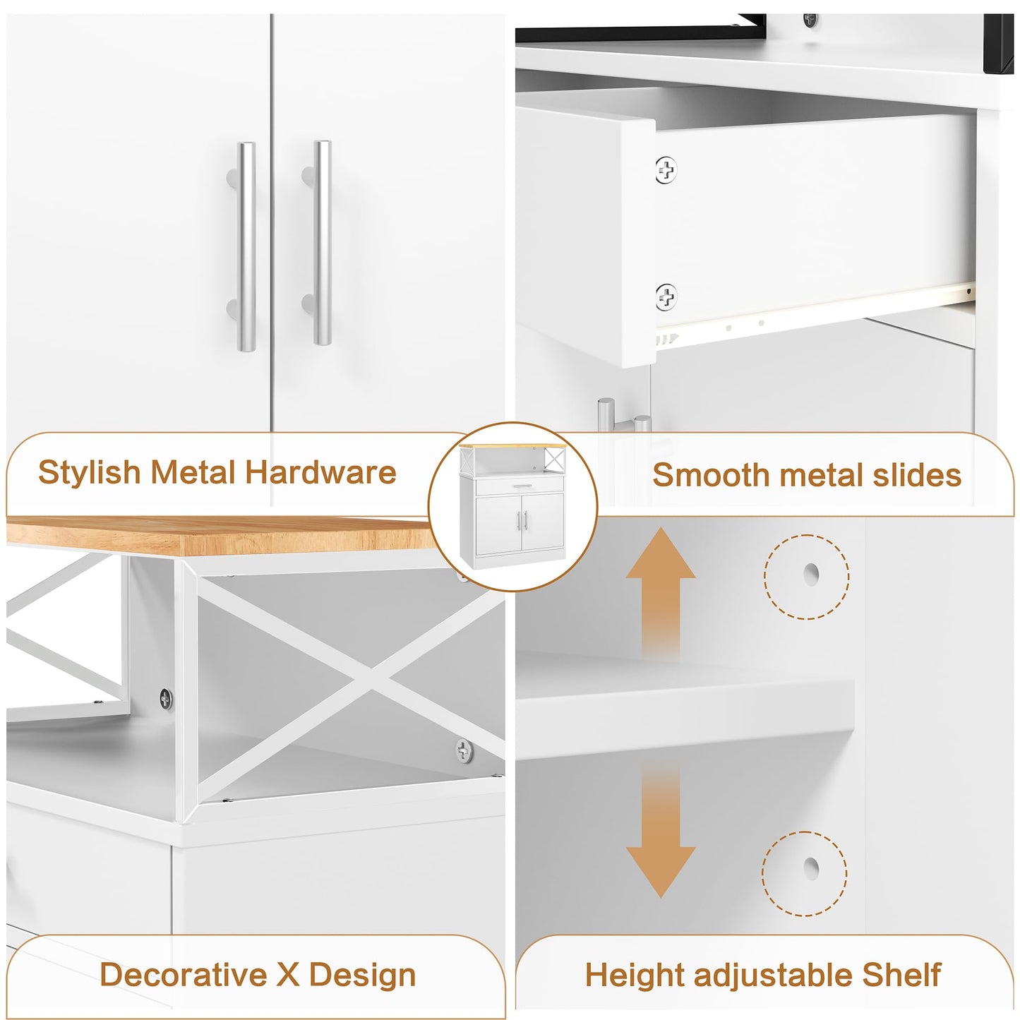 **Shintenchi Modern Kitchen Buffet Cabinet with Adjustable Shelf, Farmhouse Coffee Bar Storage Cabinet, White**