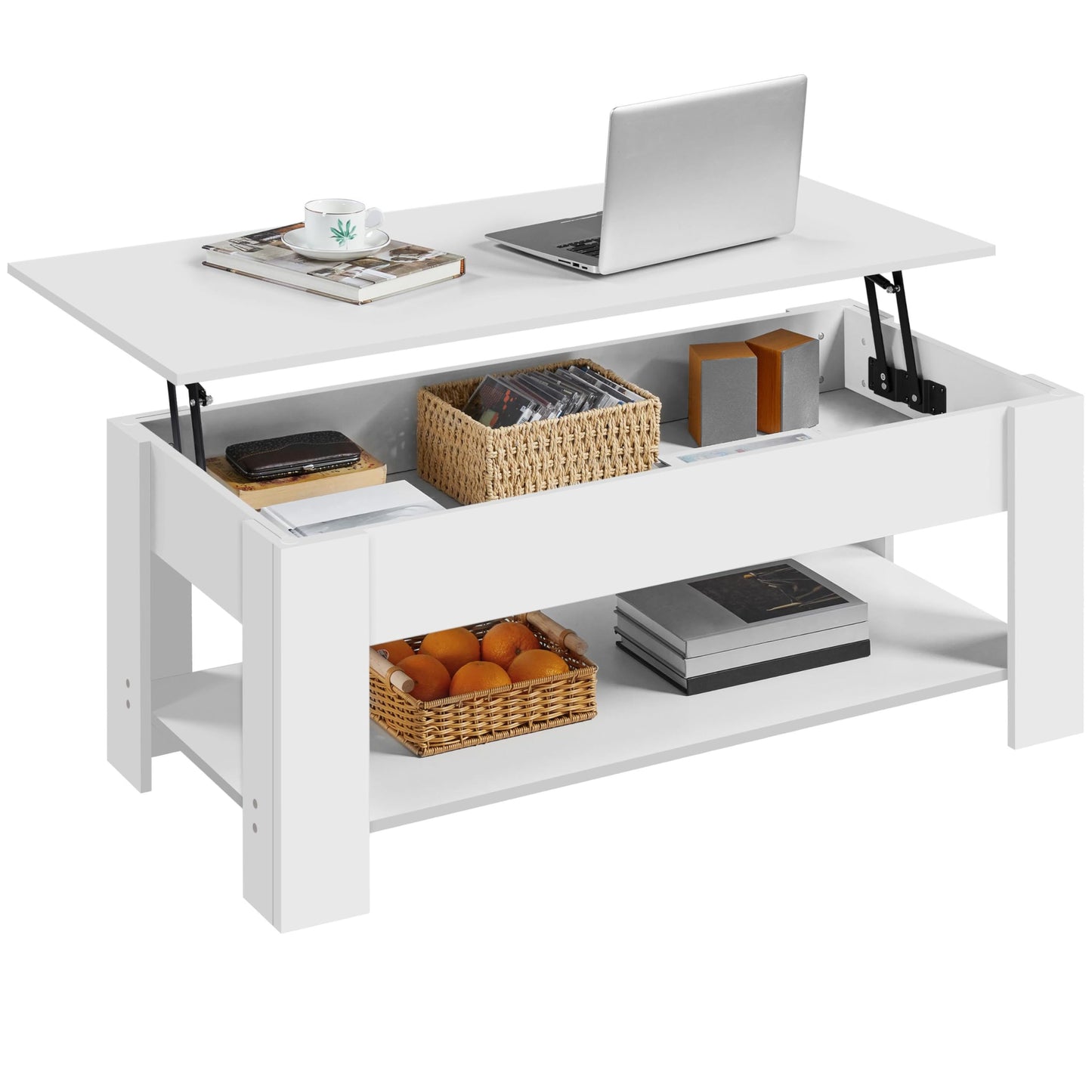 Yaheetech 47.5" Lift Top Coffee Table with Hidden Compartment & Storage Shelf – Rising Tabletop Convertible Dining Table for Living Room or Reception, White