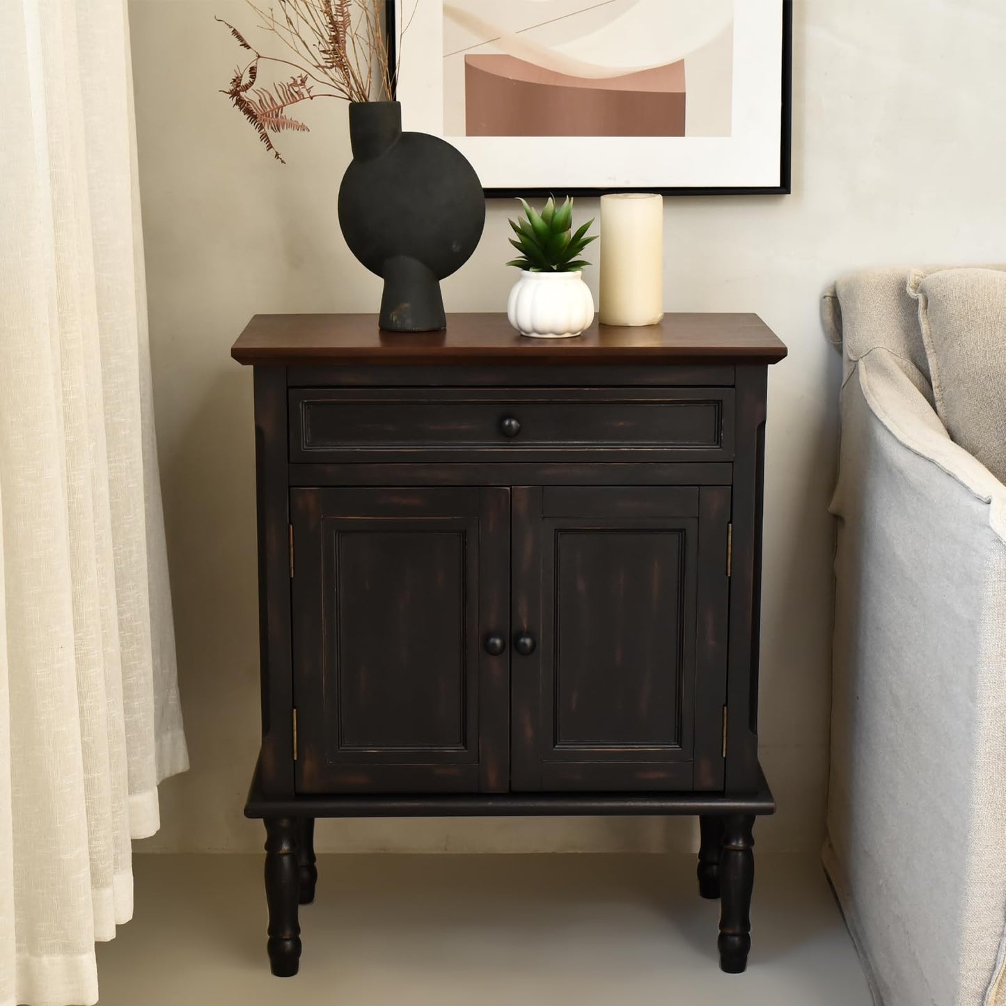 **Storage Cabinet, Coffee Bar Buffet Sideboard with Doors and Drawers, Modern Buffet Cabinet Storage Table for Kitchen, Dining Room, Entryway, and Living Room, Black**