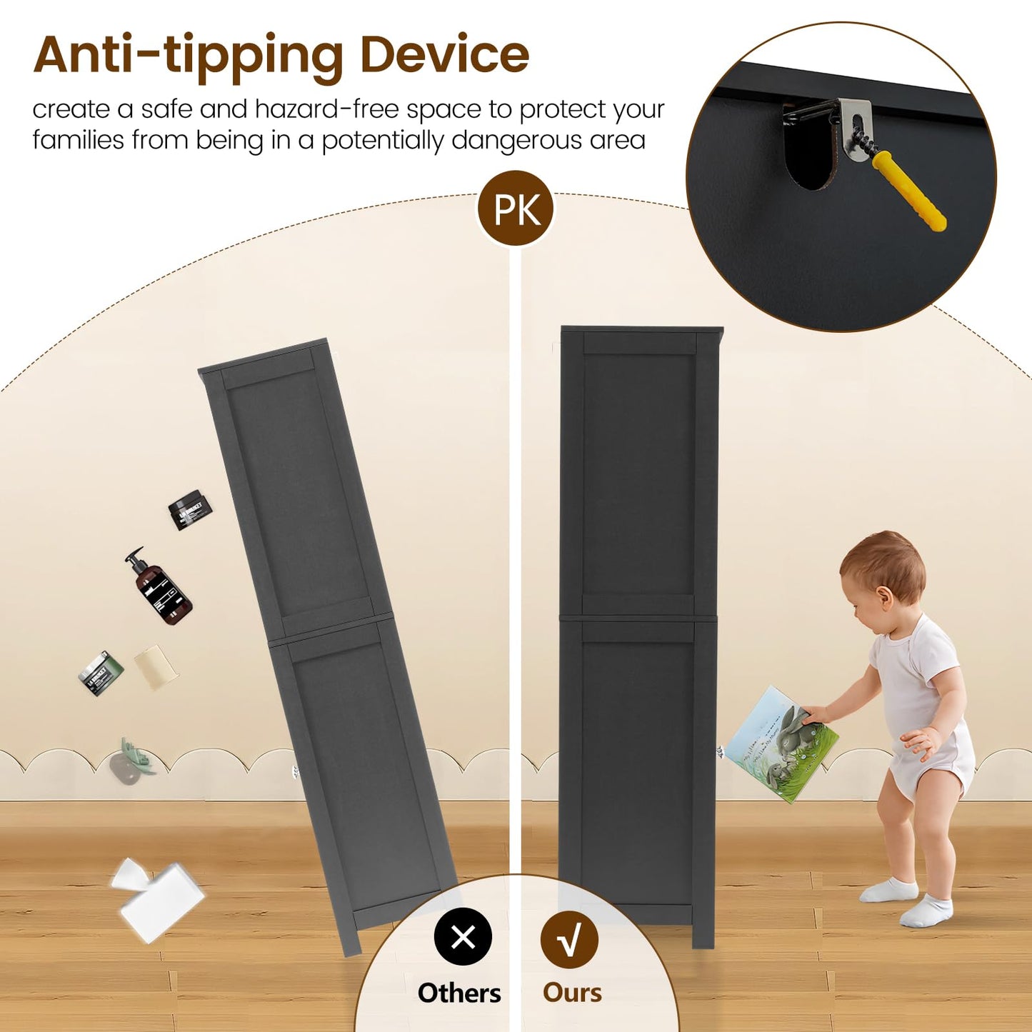 Tall Storage Cabinet with 2 Drawers and Adjustable Shelves, Black Bathroom or Living Room Cabinet for Dining Room or Entryway