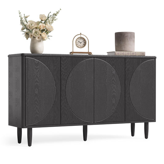 **LITTLE TREE 59" Buffet Cabinet Sideboard with Storage, Modern Sideboard Buffet Table with Doors for Living Room and Dining Room, Black**