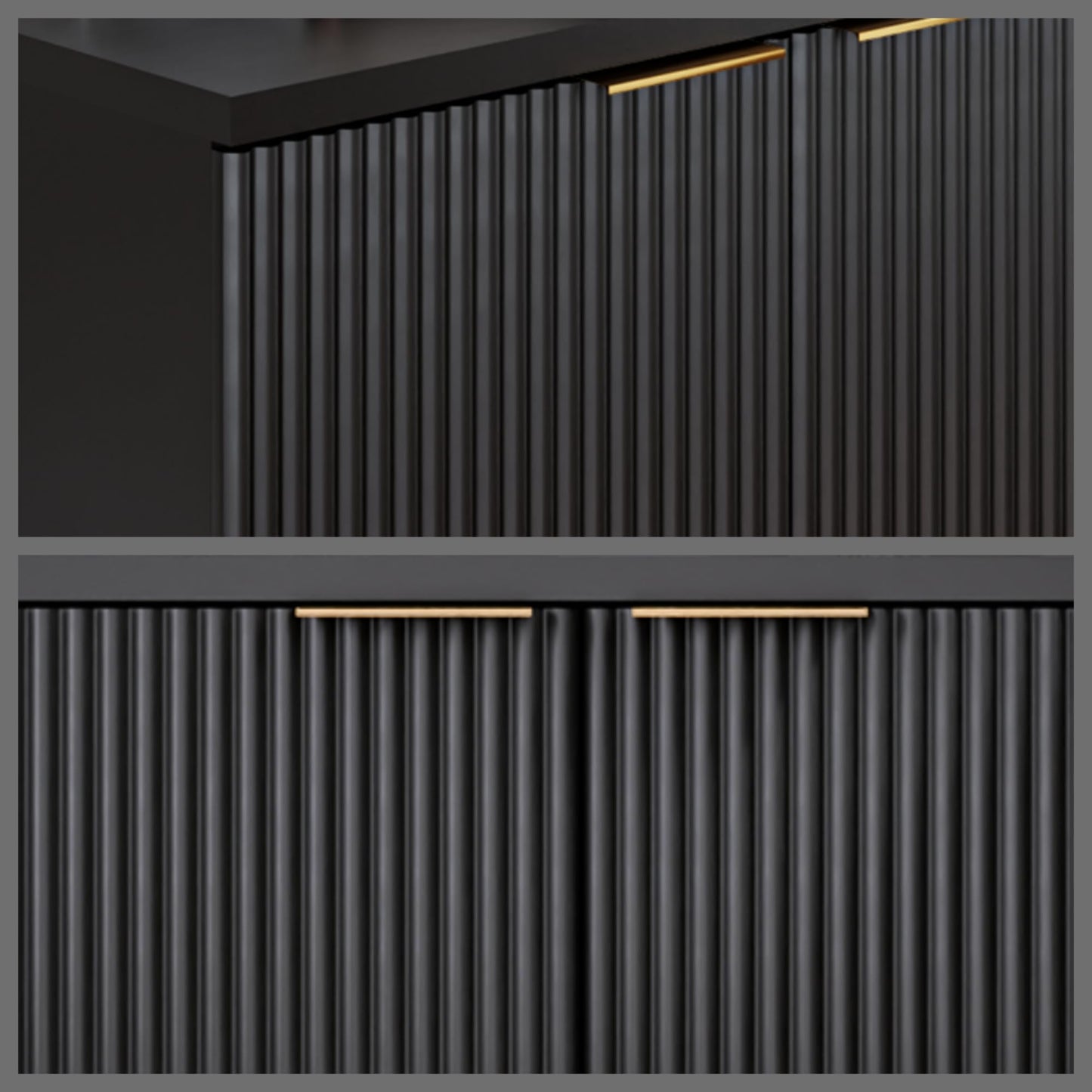 Fluted Buffet Cabinet with Doors and Shelves, Modern Wood Sideboard Coffee Bar Storage for Kitchen, Dining, and Living Room, Black