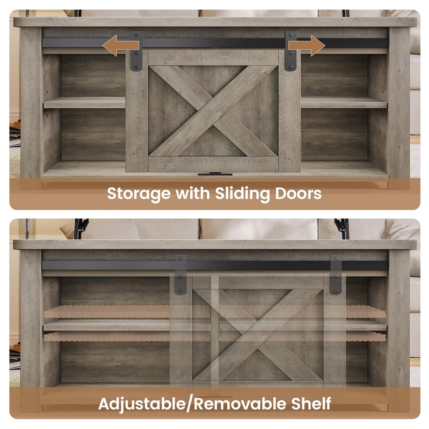 SEDETA 31.5" Lift Top Square Coffee Table with Storage – Farmhouse Living Room Table featuring Large Hidden Compartment, Adjustable Shelves & Modern Grey Finish