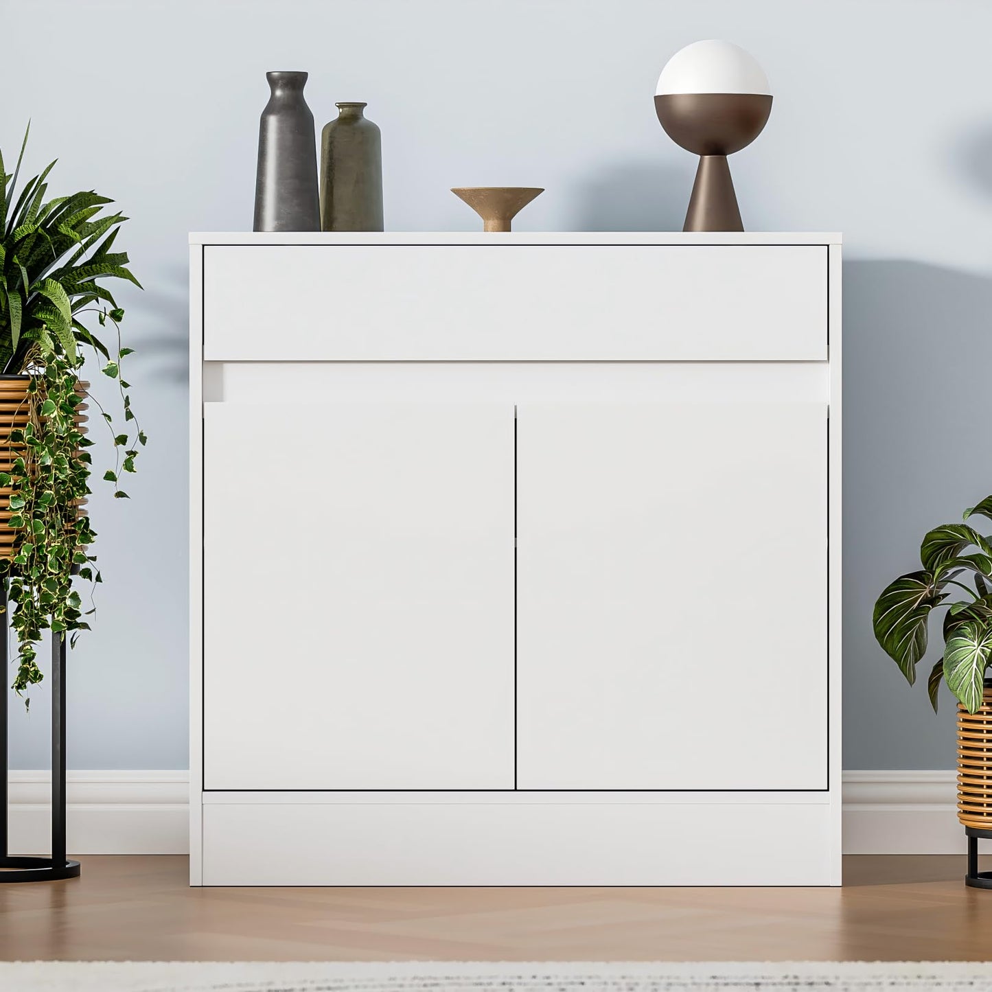 Buffet Cabinet with 2 Doors, Drawer, and Adjustable Shelf, Modern Kitchen Sideboard Coffee Bar for Living Room or Kitchen, White