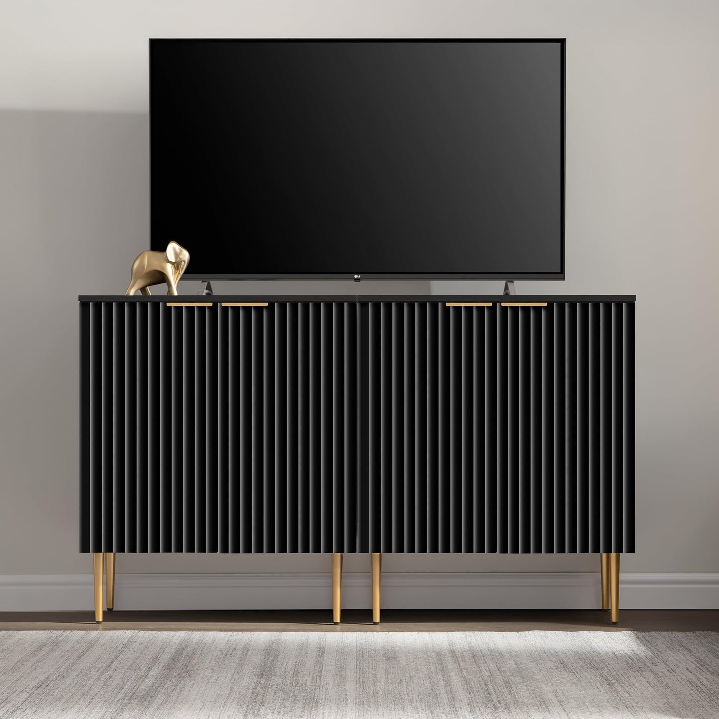 57" Modern Sideboard Buffet Cabinet with 4 Doors and Adjustable Shelf, Space-Saving Storage Console for Entryway, Kitchen, or Living Room, White