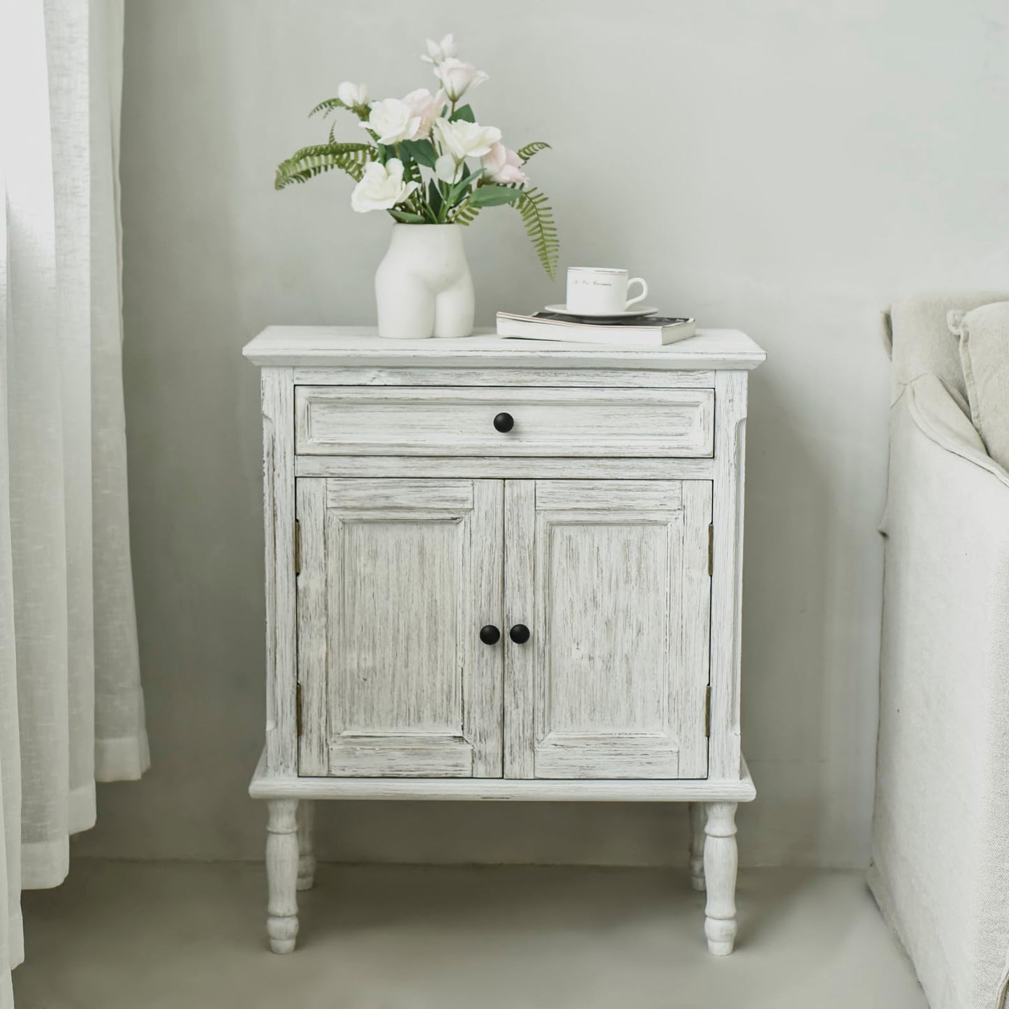 **Storage Cabinet, Coffee Bar Buffet Sideboard with Doors and Drawers, Modern Buffet Cabinet Storage Table for Kitchen, Dining Room, Entryway, and Living Room, Wash White**