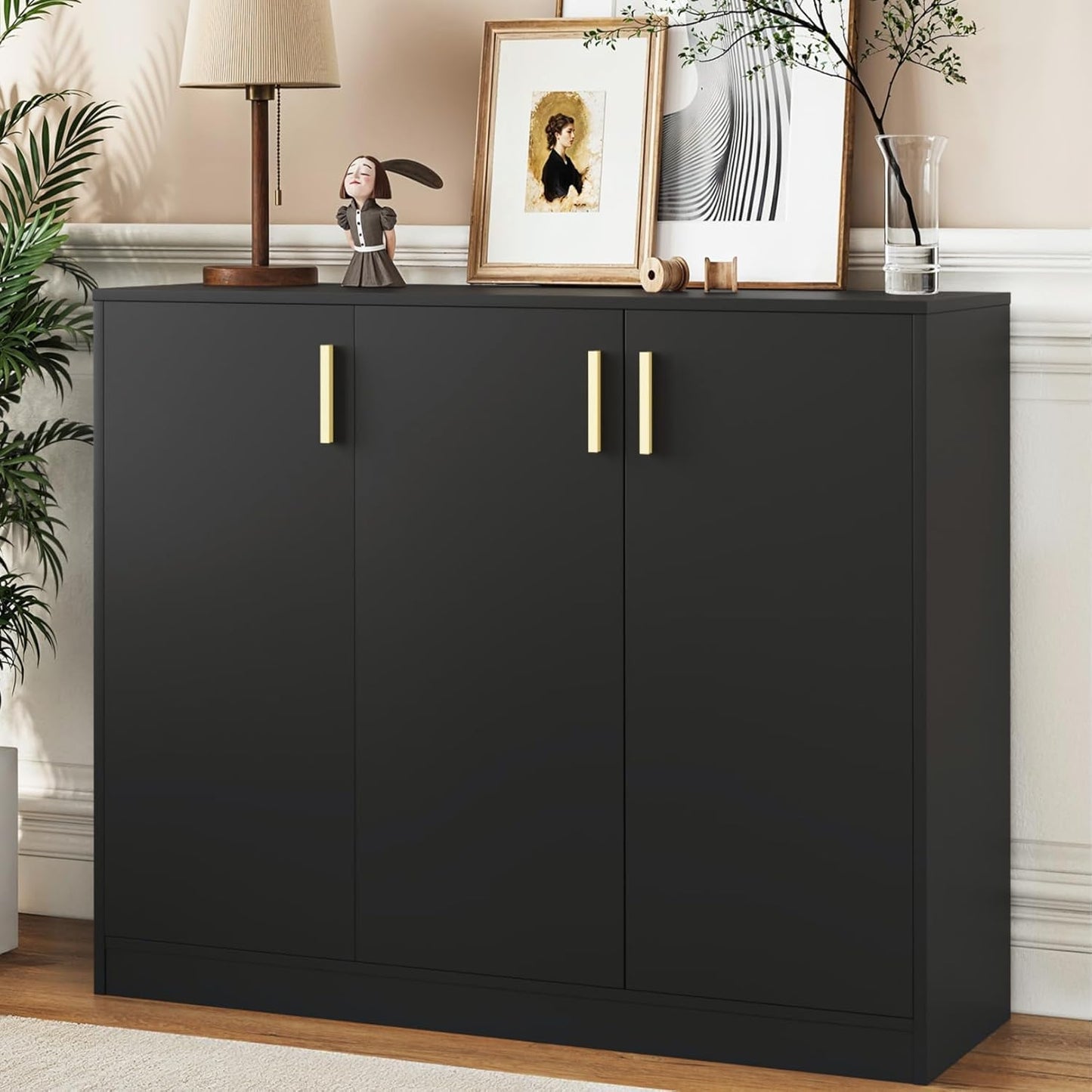 Buffet Cabinet with Doors and Shelves, 35.4" Tall Wood Sideboard Console Table for Kitchen, Living Room, Entryway, or Hallway, Black