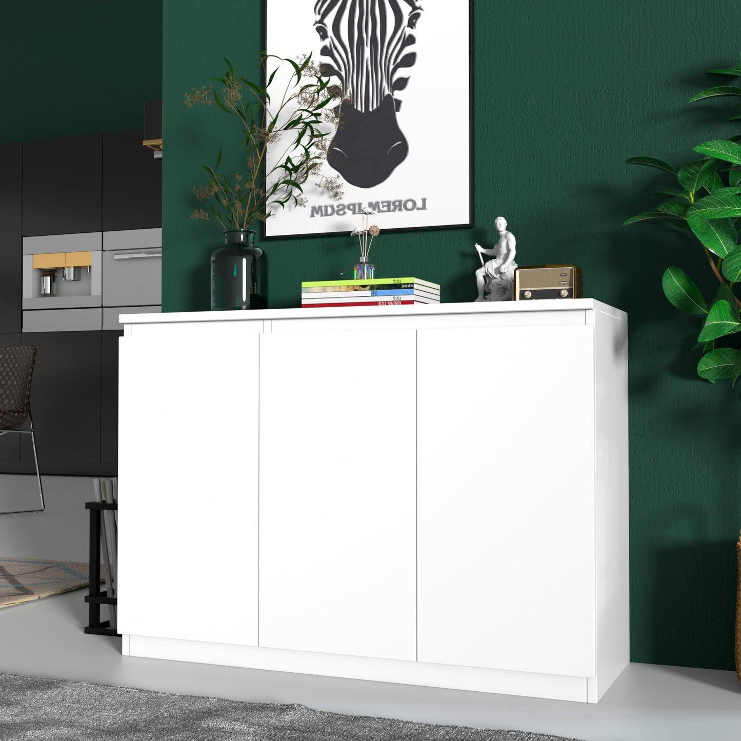 43" White Buffet Storage Cabinet with 3 Doors, Coffee Bar Sideboard for Kitchen or Living Room, 43.3" W x 31.5" H