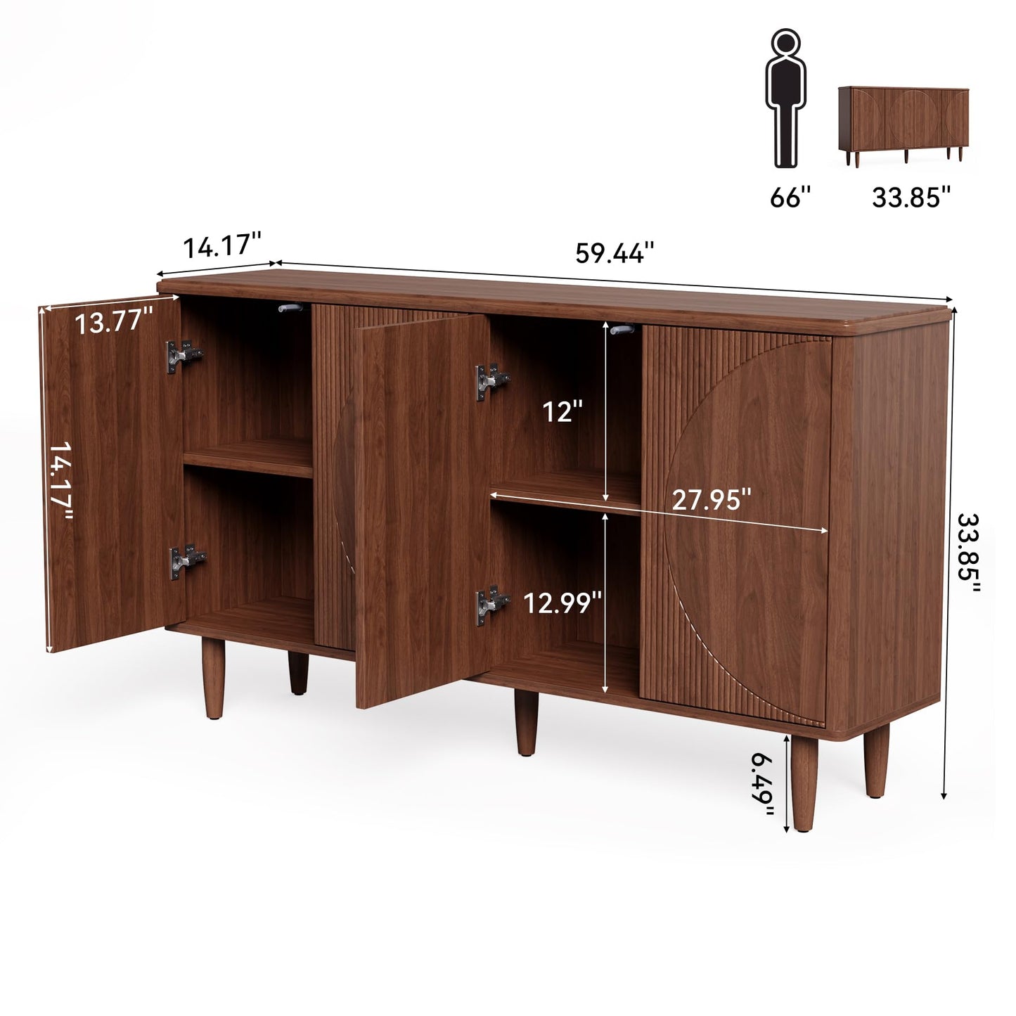 LITTLE TREE 59-Inch Buffet Cabinet Sideboard with Storage, Modern Sideboard Buffet Table with Doors for Living Room, Dining Room (Walnut)