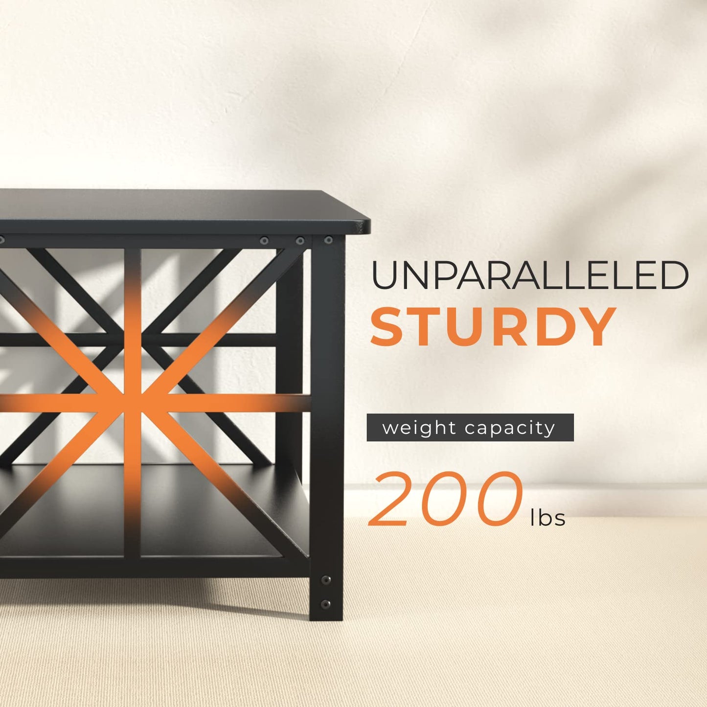 GreenForest 39" Coffee Table with Round Corners, Farmhouse Center Table with 2-Tier Storage Shelf & X-Frame Design for Living Room, Black