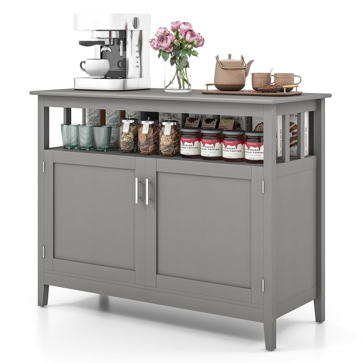 Freestanding Buffet Cabinet with Adjustable Shelf, Kitchen Storage Sideboard Console Table, 45" x 20" x 36", Grey