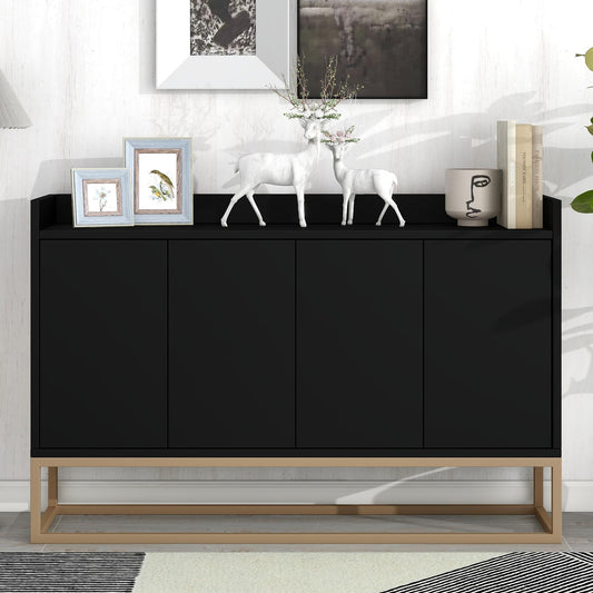 Modern Wood Sideboard Buffet Cabinet with Doors, Adjustable Shelves, and Metal Base, Kitchen Storage for Small Spaces, Black
