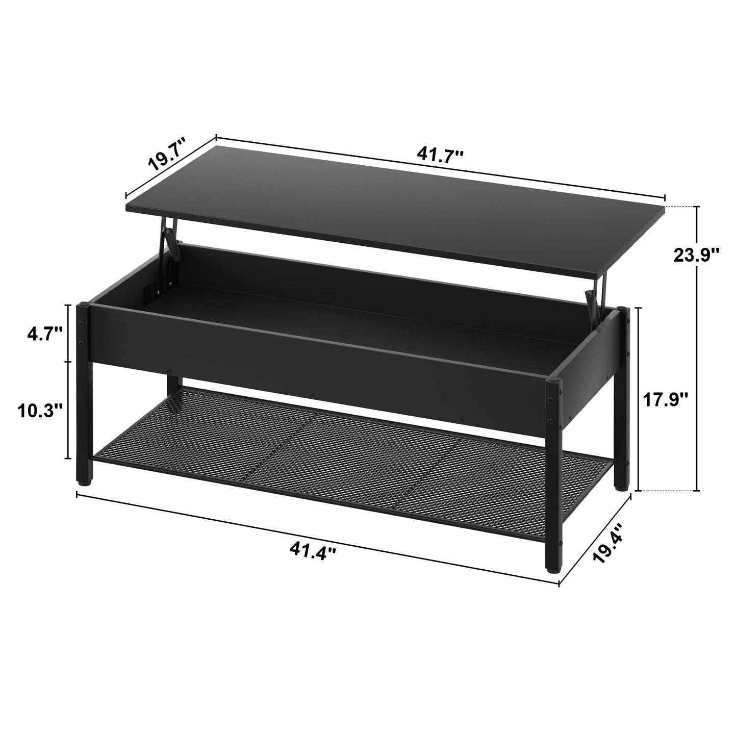 Lift Top Coffee Table with Storage Shelf and Hidden Compartment, Modern Wood and Metal Table for Living Room, Black