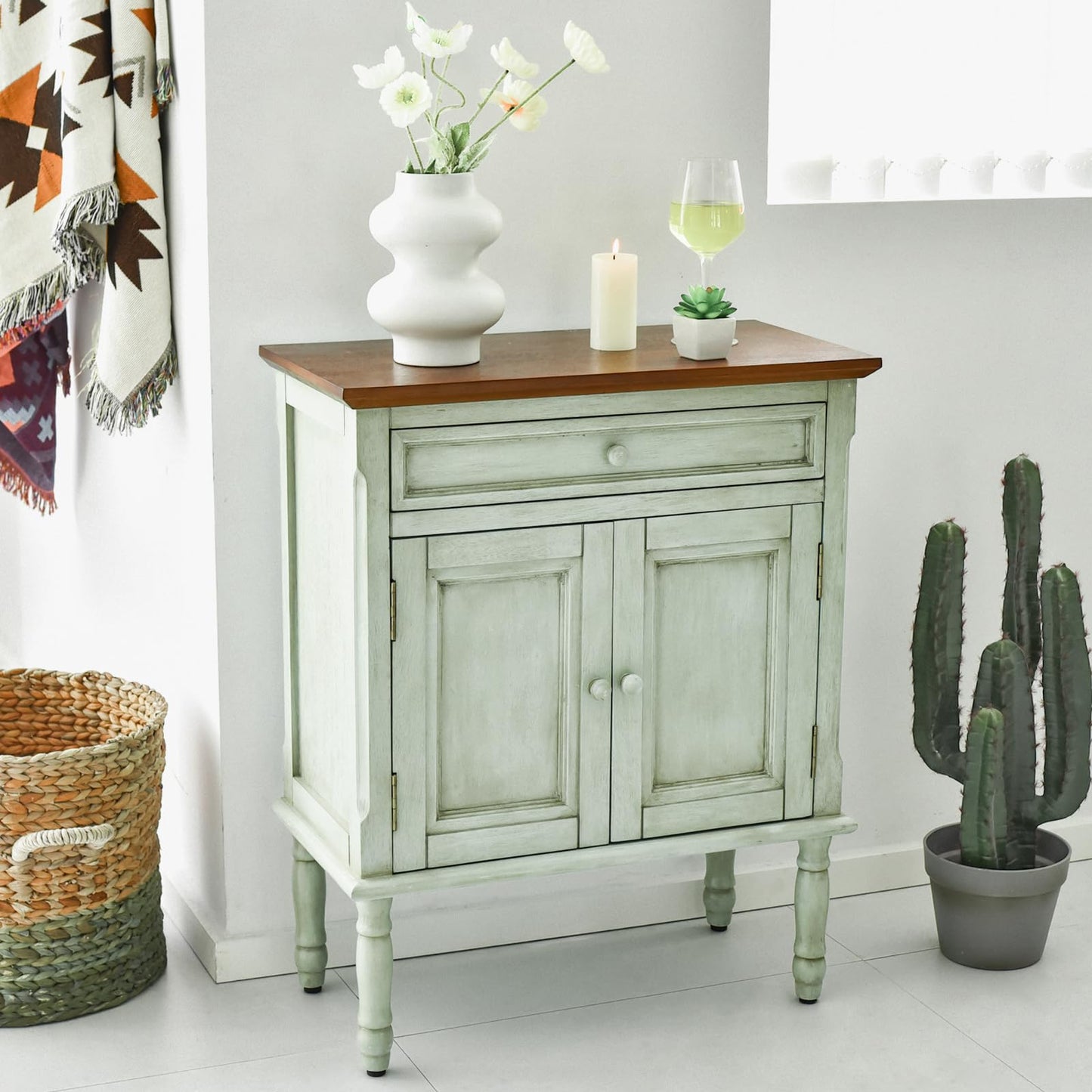 **Storage Cabinet, Coffee Bar Buffet Sideboard with Doors and Drawers, Modern Buffet Cabinet Storage Table for Kitchen, Dining Room, Entryway, and Living Room, Green**